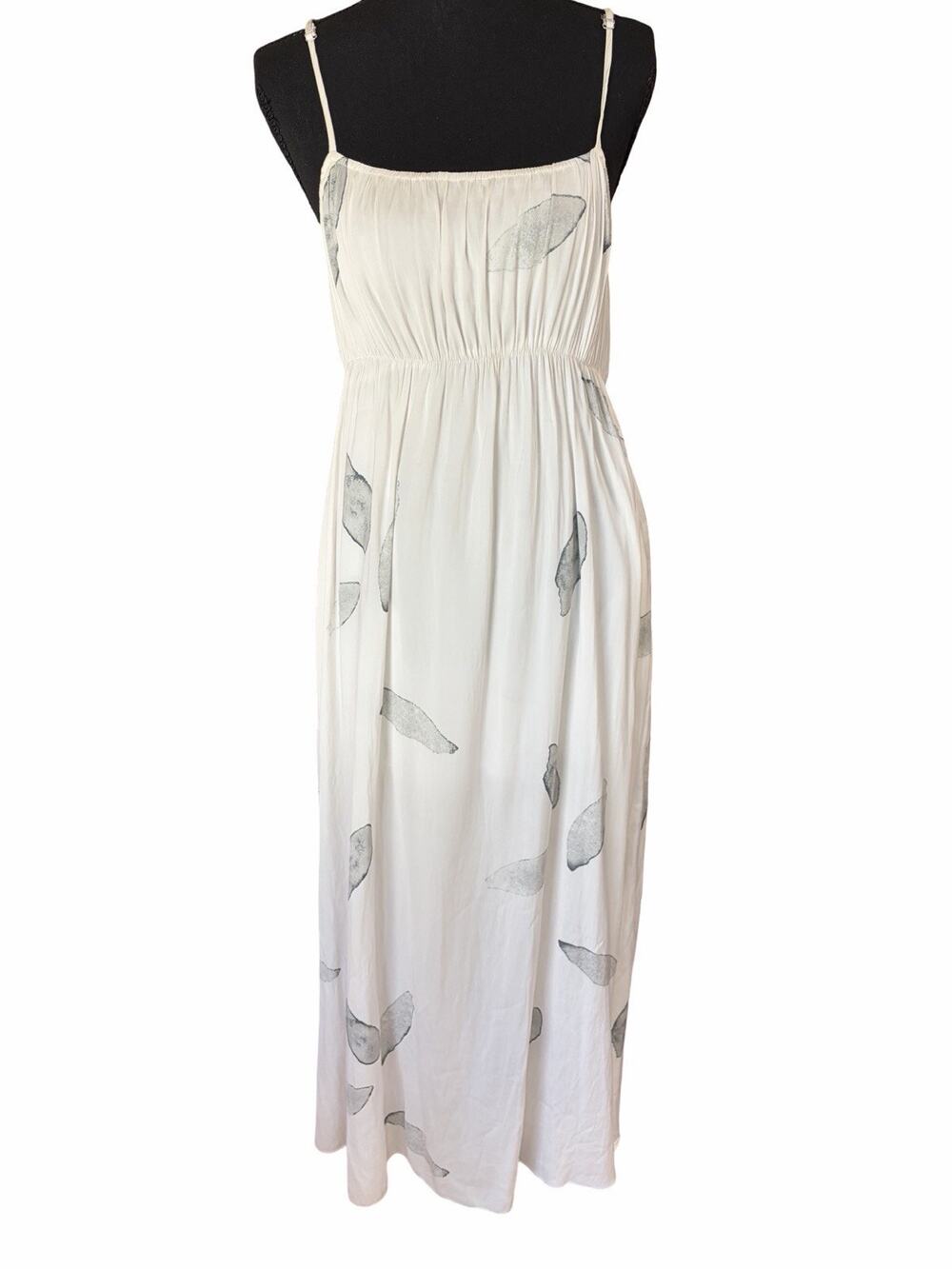 Grade & Gather Women’s Medium Ivory Gray Floral Maxi Dress Flowy Spaghetti Strap